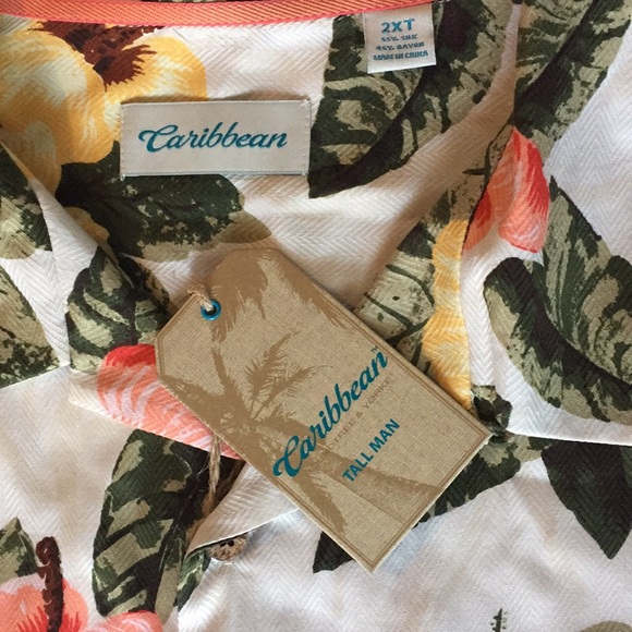 Caribbean NEW 2XT Silk Floral Button Down Shirt - Picture 3 of 6